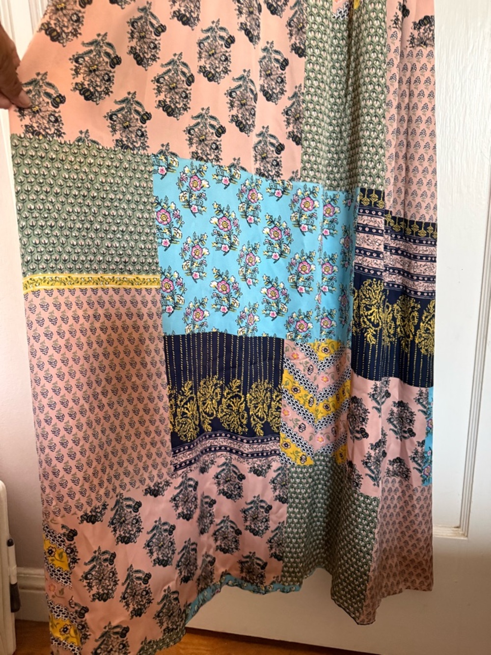 The Curve Like New 1X Boho Patchwork Wrap Dress in Pink, Blue & Yellow - Picture 4 of 6